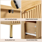 Commode, 8 tiroirs, 55 po de large, moderne en bois avec poignées en métal, naturelle