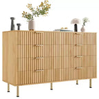 Commode, 8 tiroirs, 55 po de large, moderne en bois avec poignées en métal, naturelle