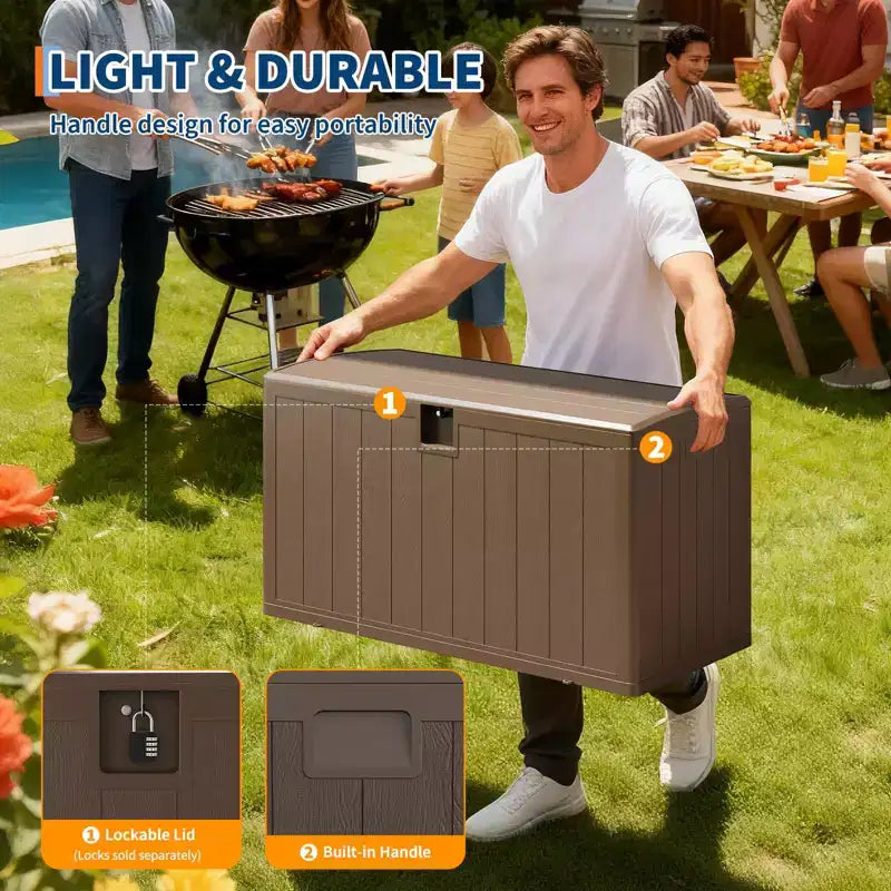 Boîte de rangement de terrasse de 130 gallons, coffre de rangement extérieur verrouillable avec couvercle, bac de rangement extérieur toutes saisons avec poignées latérales pour mobilier de jardin