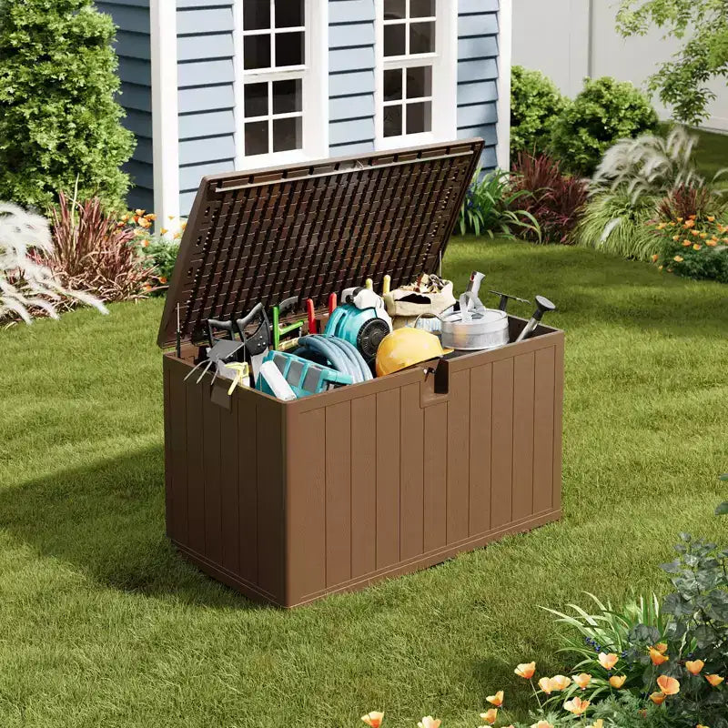 Boîte de rangement de terrasse de 130 gallons, coffre de rangement extérieur verrouillable avec couvercle, bac de rangement extérieur toutes saisons avec poignées latérales pour mobilier de jardin