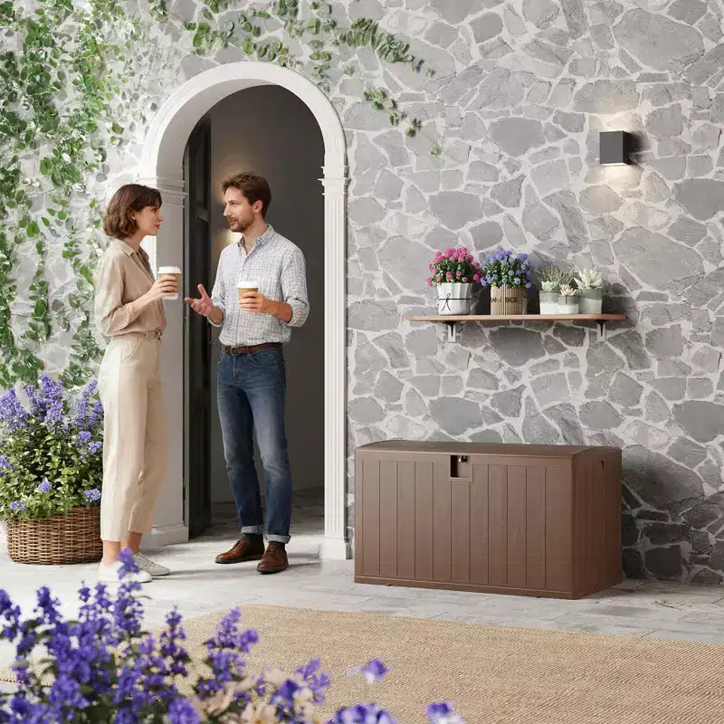 Boîte de rangement de terrasse de 130 gallons, coffre de rangement extérieur verrouillable avec couvercle, bac de rangement extérieur toutes saisons avec poignées latérales pour mobilier de jardin