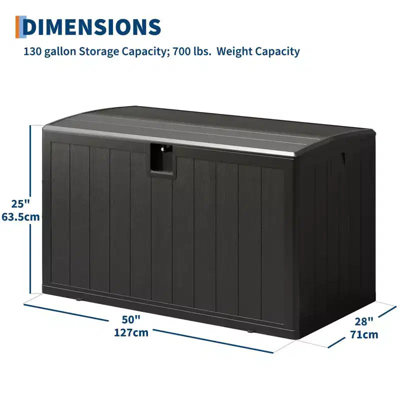 Boîte de rangement de terrasse de 130 gallons, coffre de rangement extérieur verrouillable avec couvercle, bac de rangement extérieur toutes saisons avec poignées latérales pour mobilier de jardin