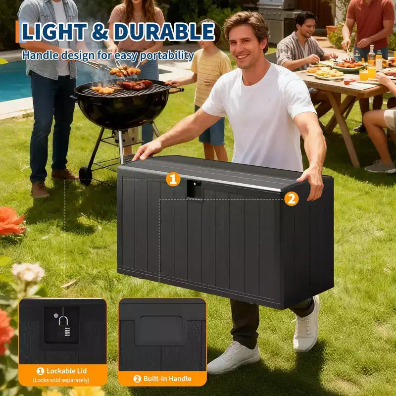 Boîte de rangement de terrasse de 130 gallons, coffre de rangement extérieur verrouillable avec couvercle, bac de rangement extérieur toutes saisons avec poignées latérales pour mobilier de jardin