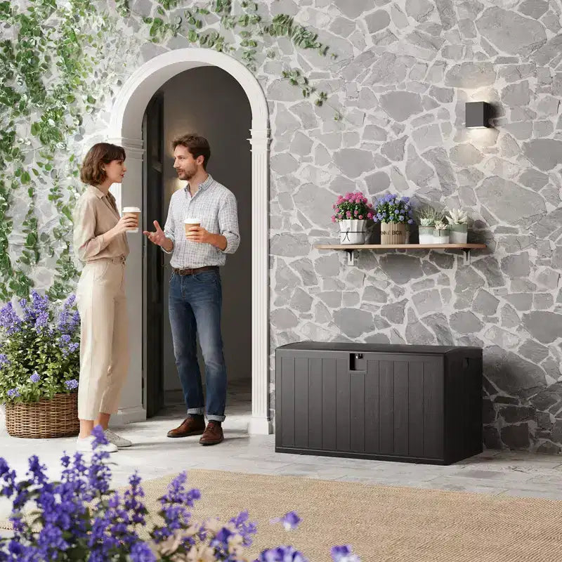 Boîte de rangement de terrasse de 130 gallons, coffre de rangement extérieur verrouillable avec couvercle, bac de rangement extérieur toutes saisons avec poignées latérales pour mobilier de jardin