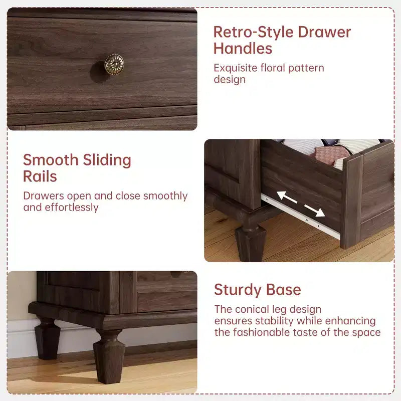 Commode vintage à 4 tiroirs avec pieds fuselés, pour chambre, salon ou entrée