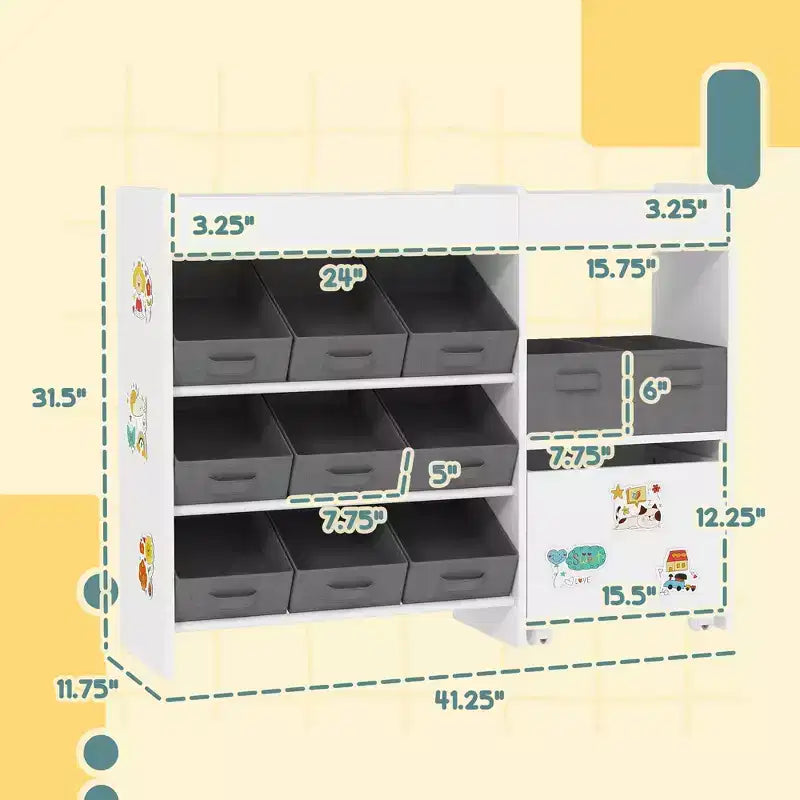 Meuble de rangement 11 bacs pour jouets, étagère de rangement pour salle de jeux ou chambre d'enfant, 80 cm de hauteur