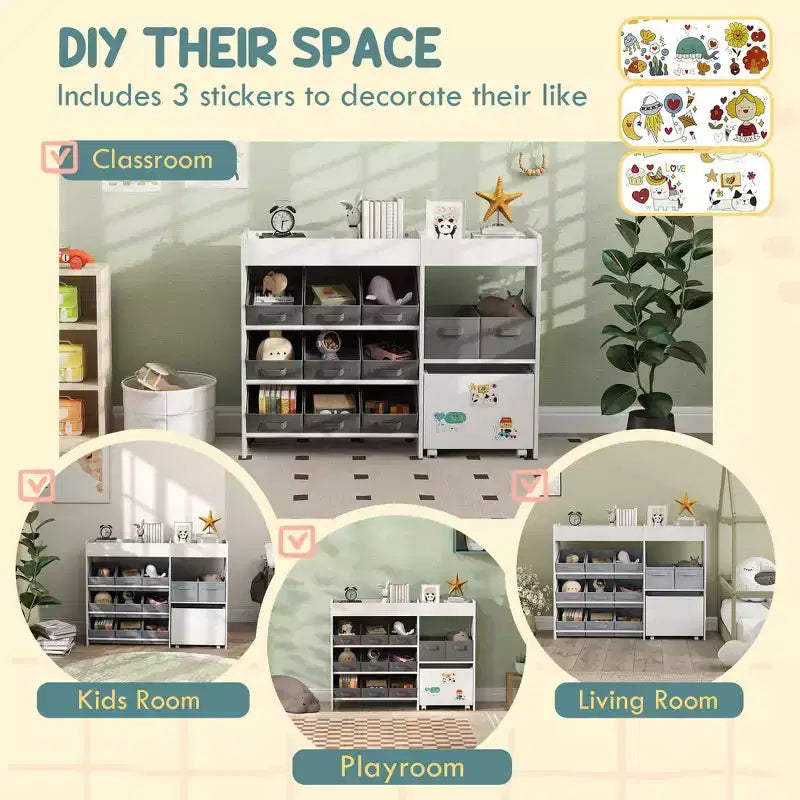 Meuble de rangement 11 bacs pour jouets, étagère de rangement pour salle de jeux ou chambre d'enfant, 80 cm de hauteur