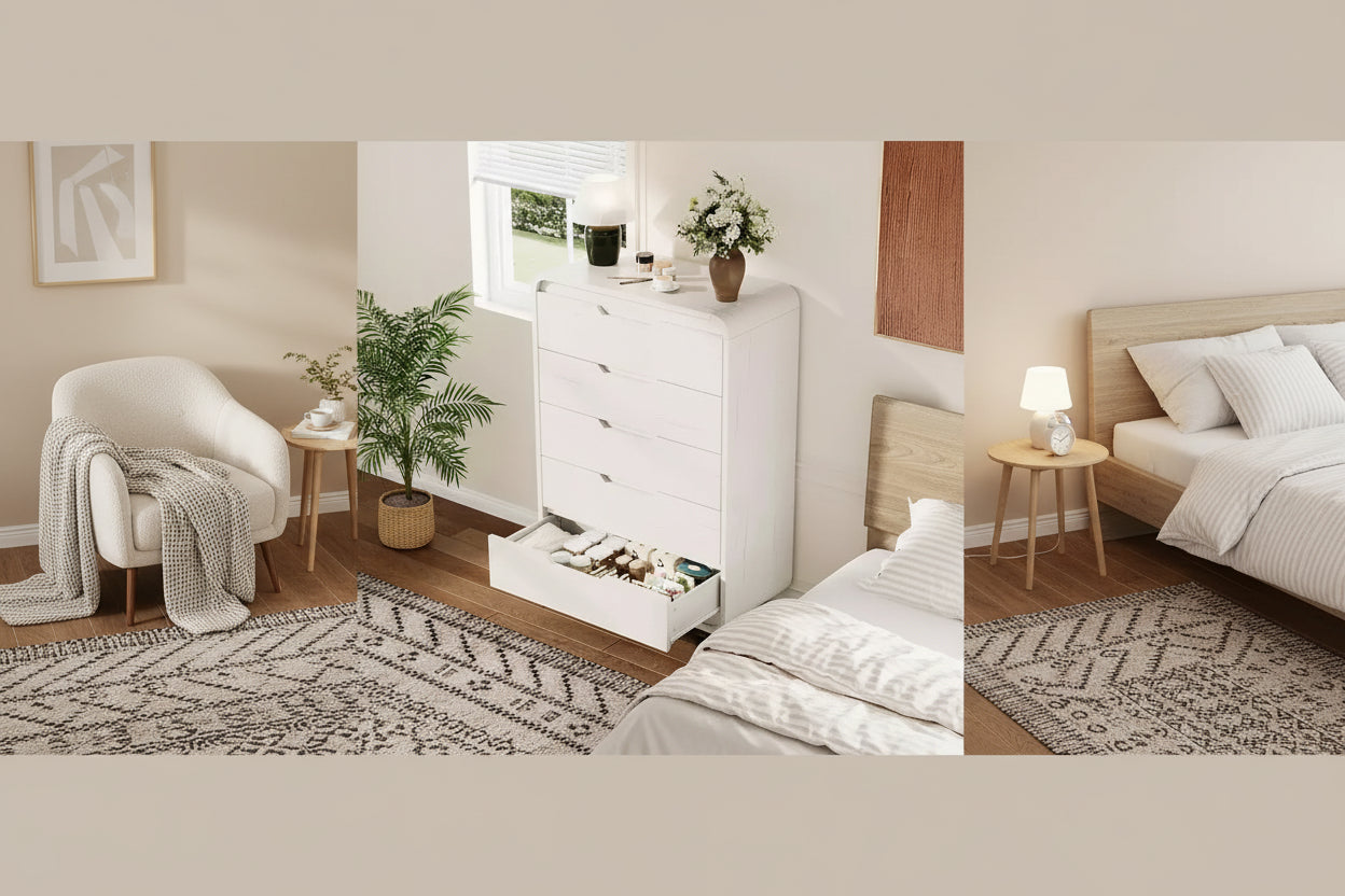 Commode de 5 tiroirs de 78,5 cm de large pour chambre à coucher, commode en bois moderne de 122 cm de haut avec grand rangement en bois, pour salon