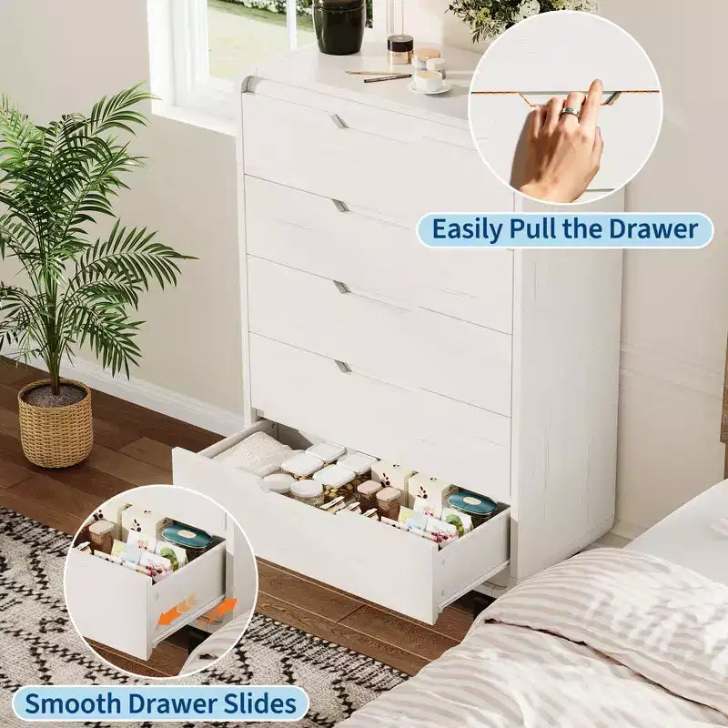 Commode de 5 tiroirs de 78,5 cm de large pour chambre à coucher, commode en bois moderne de 122 cm de haut avec grand rangement en bois, pour salon