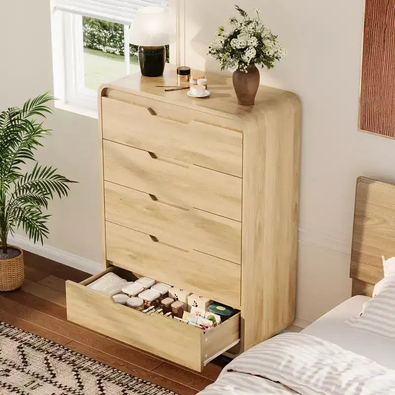Commode de 5 tiroirs de 78,5 cm de large pour chambre à coucher, commode en bois moderne de 122 cm de haut avec grand rangement en bois, pour salon