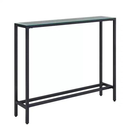 HomeRoots 36 Black and Gunmetal Mirrored Glass Console Table