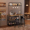 Kitchen Island with Power Outlet & 2 Bar Stools, Industrial Bakers Rack with 3-Tier Shelves &5 Hooks,Microwave Stand Coffee Bar Table for Dining Room