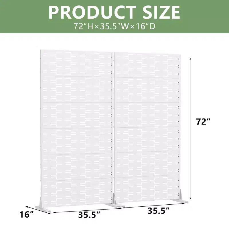 Paravent en acier galvanisé blanc, 72x35x16, écran minimaliste double face 6 pièces