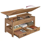 VASAGLE Lift Top Coffee Table, Center Table with Storage, Gas Spring, 2 Drawers and 3 Hidden Compartments, Open Shelf, Home Office