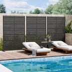 MAYEERTY Benjamin Wide-Narrow A Louvered Black Galvanized Steel Room Divider, 72x47x16, 6-Piece Double-Sided Privacy Screen