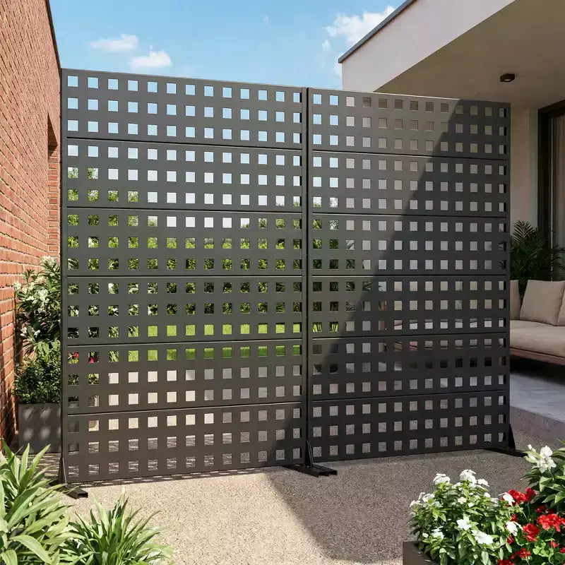 Paravent en acier galvanisé noir, 72x47x16, écran d'intimité double face robuste à 6 panneaux