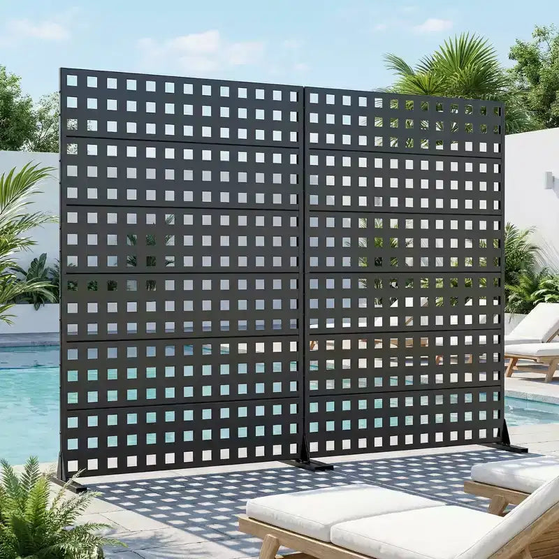 Paravent en acier galvanisé noir, 72x47x16, écran d'intimité double face robuste à 6 panneaux