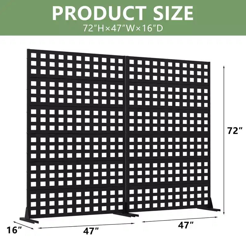 Paravent en acier galvanisé noir, 72x47x16, écran d'intimité double face robuste à 6 panneaux