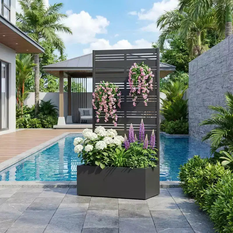 Jardinière en fer forgé noir avec treillis, 59x30x12, Décoration de jardin 4 pièces antirouille