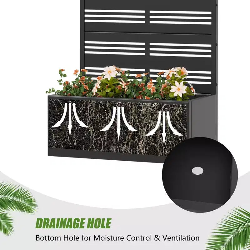 Jardinière en fer forgé noir avec treillis, 59x30x12, Décoration de jardin 4 pièces antirouille