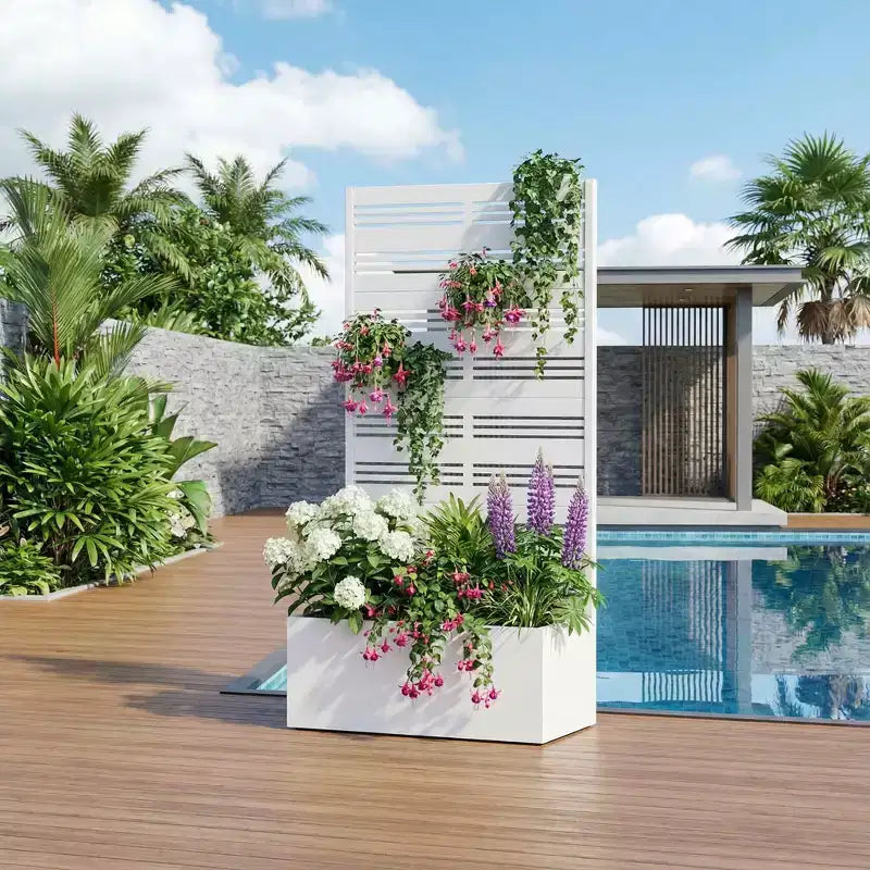 Jardinière en fer forgé blanc avec treillis, 59x30x12, jardinière d'intérieur/extérieur en 4 pièces