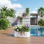 Jardinière en fer forgé blanc avec treillis, 59x30x12, jardinière d'intérieur/extérieur en 4 pièces