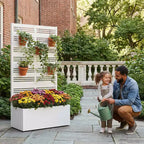 Jardinière en fer forgé blanc avec treillis, 59x30x12, jardinière d'intérieur/extérieur en 4 pièces