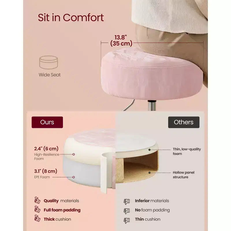 Tabouret de coiffeuse réglable, chaise de coiffeuse, pivotant à 360°, revêtement en PU, coussin épais