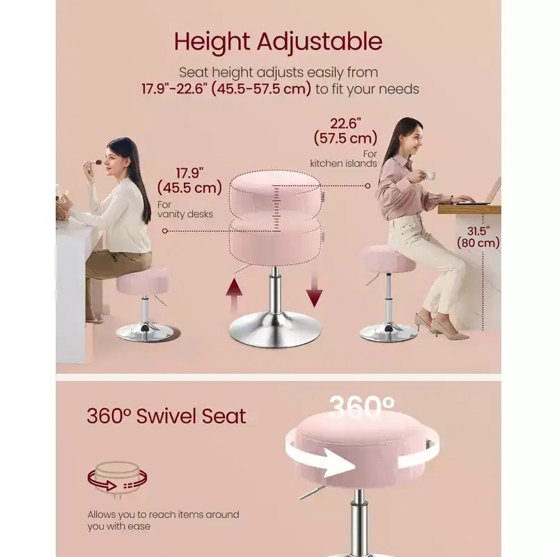 Tabouret de coiffeuse réglable, chaise de coiffeuse, pivotant à 360°, revêtement en PU, coussin épais