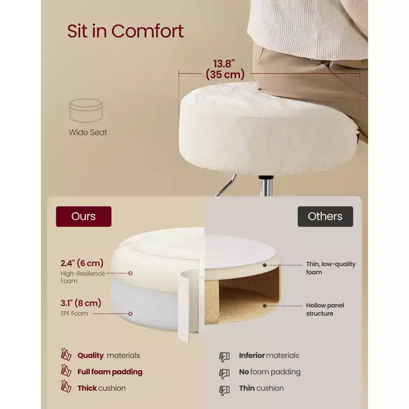 Tabouret de coiffeuse réglable, chaise de coiffeuse, pivotant à 360°, revêtement en PU, coussin épais