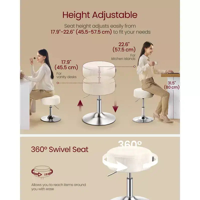Tabouret de coiffeuse réglable, chaise de coiffeuse, pivotant à 360°, revêtement en PU, coussin épais