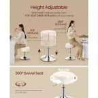 Tabouret de coiffeuse réglable, chaise de coiffeuse, pivotant à 360°, revêtement en PU, coussin épais