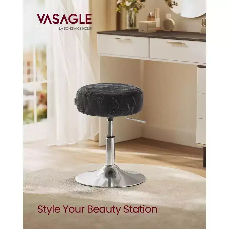 Tabouret de coiffeuse réglable, chaise de coiffeuse, pivotant à 360°, revêtement en PU, coussin épais