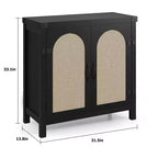 Bahut avec rangement, lot de 2 buffets noirs en rotin synthétique de 80 cm, meuble de bar de style rustique avec étagères réglables