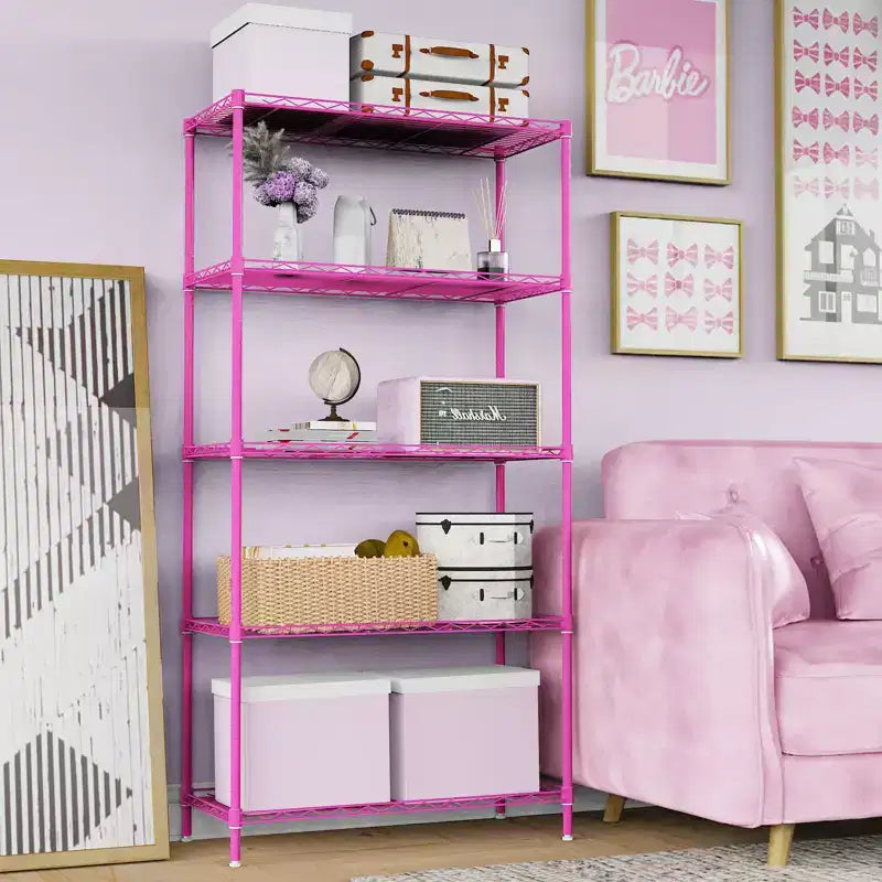 59'' Pink 5-Tier Storage Shelves with Adjustable Tier Height