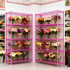 Étagères de rangement roses à 5 niveaux de 150 cm de hauteur avec hauteur des niveaux réglable