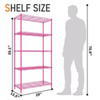 Étagères de rangement roses à 5 niveaux de 150 cm de hauteur avec hauteur des niveaux réglable