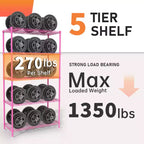 Étagères de rangement roses à 5 niveaux de 150 cm de hauteur avec hauteur des niveaux réglable