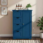 Blue Bathroom Storage Cabinet with 4 Drawers and 1 Door