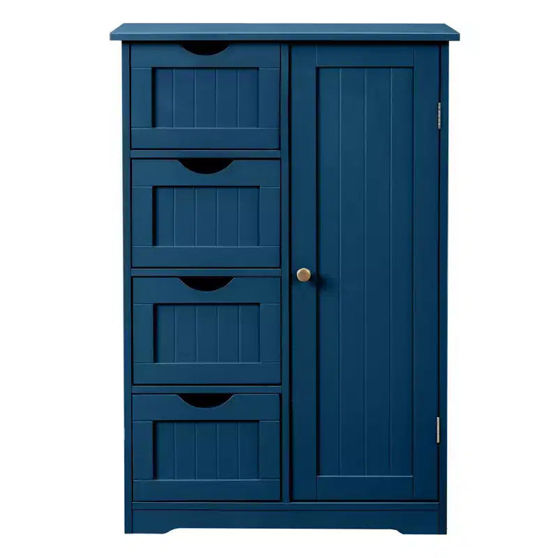Meuble de rangement de salle de bain bleu avec 4 tiroirs et 1 porte