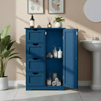 Meuble de rangement de salle de bain bleu avec 4 tiroirs et 1 porte