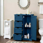 Meuble de rangement de salle de bain bleu avec 4 tiroirs et 1 porte