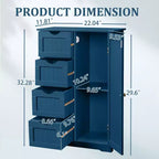Meuble de rangement de salle de bain bleu avec 4 tiroirs et 1 porte