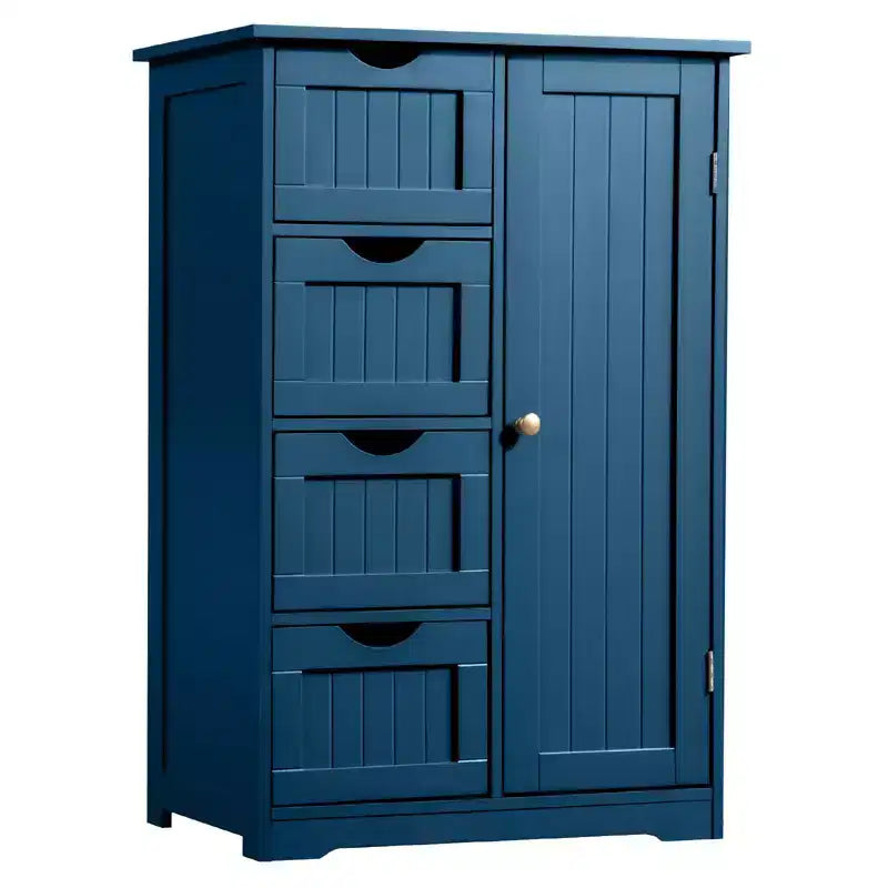 Meuble de rangement de salle de bain bleu avec 4 tiroirs et 1 porte