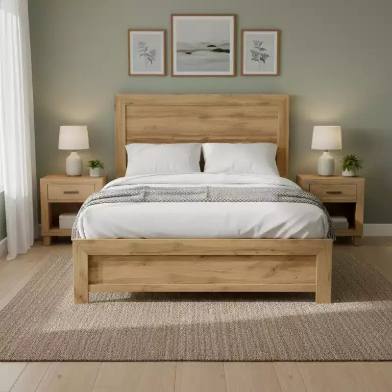 GDFStudio Carson Rustic Contemporary Wood Bed Frame with Headboard