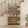 Shoe Cabinet with 3 Flip Drawers, Modern Fluted Cabinet with Adjustable Shelves, Freestanding Wooden Shoe Organizer