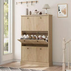 Meuble à chaussures avec 3 tiroirs basculants, meuble cannelé moderne avec étagères réglables, organisateur de chaussures autoportant en bois