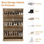 Meuble à chaussures avec 3 tiroirs basculants, meuble cannelé moderne avec étagères réglables, organisateur de chaussures autoportant en bois