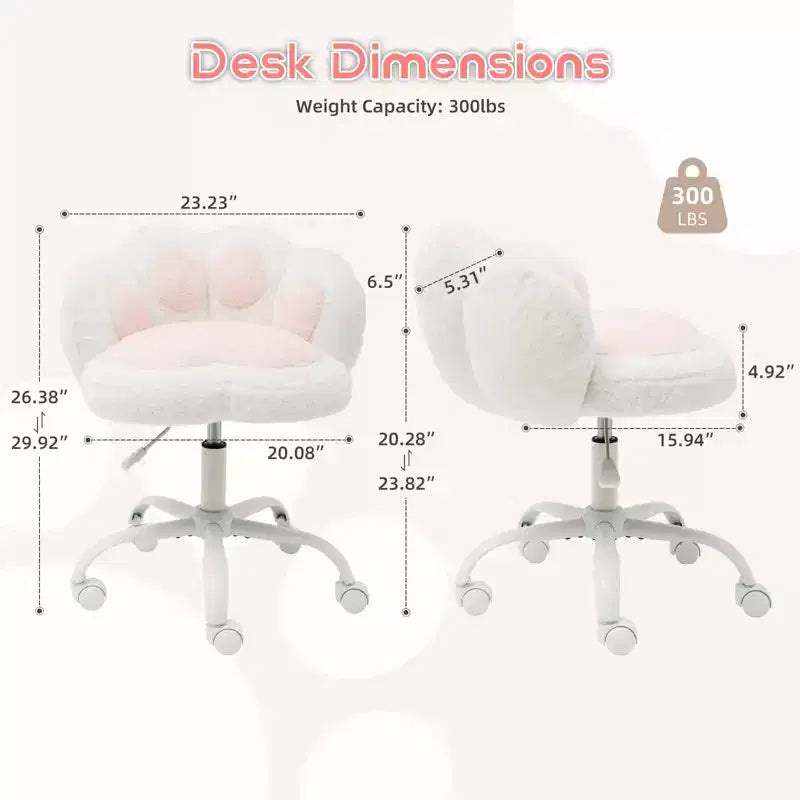 Chaise de vanité à roulettes, Chaise de bureau sans accoudoirs, Chaise sans accoudoirs réglable en hauteur et rotative à 360°, Petite chaise de bureau, Coussin moelleux, pour Chambre