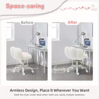 Chaise de vanité à roulettes, Chaise de bureau sans accoudoirs, Chaise sans accoudoirs réglable en hauteur et rotative à 360°, Petite chaise de bureau, Coussin moelleux, pour Chambre